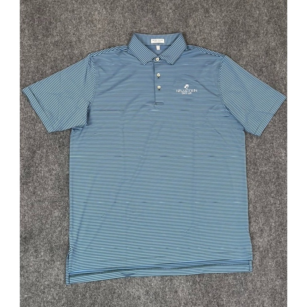 Peter Millar Summer Comfort Blue Striped Mens  Nemacolin Golf Club Polo Shirt XL
